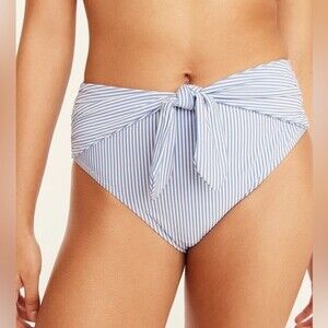 J. Crew Tie high-rise bikini bottom in Seersucker in White Retro Blue XXS NWT